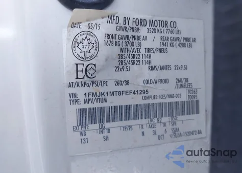 2015 Ford Expedition Max Platinum from USA, damaged, VIN 1FMJK1MT8FEF41295